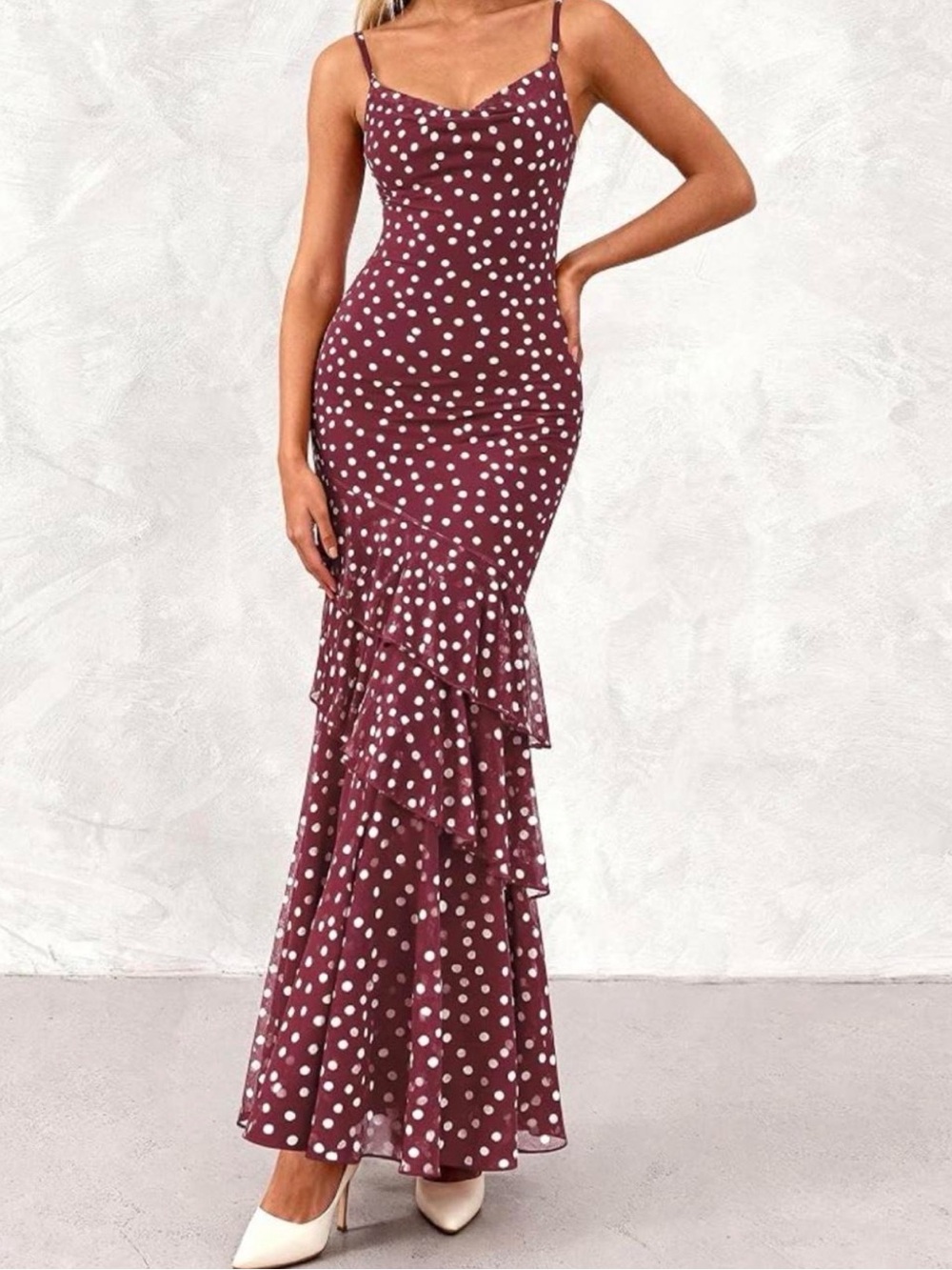 Pretty Garden Polka Dot Maxi Dress With With Ruffle Hem